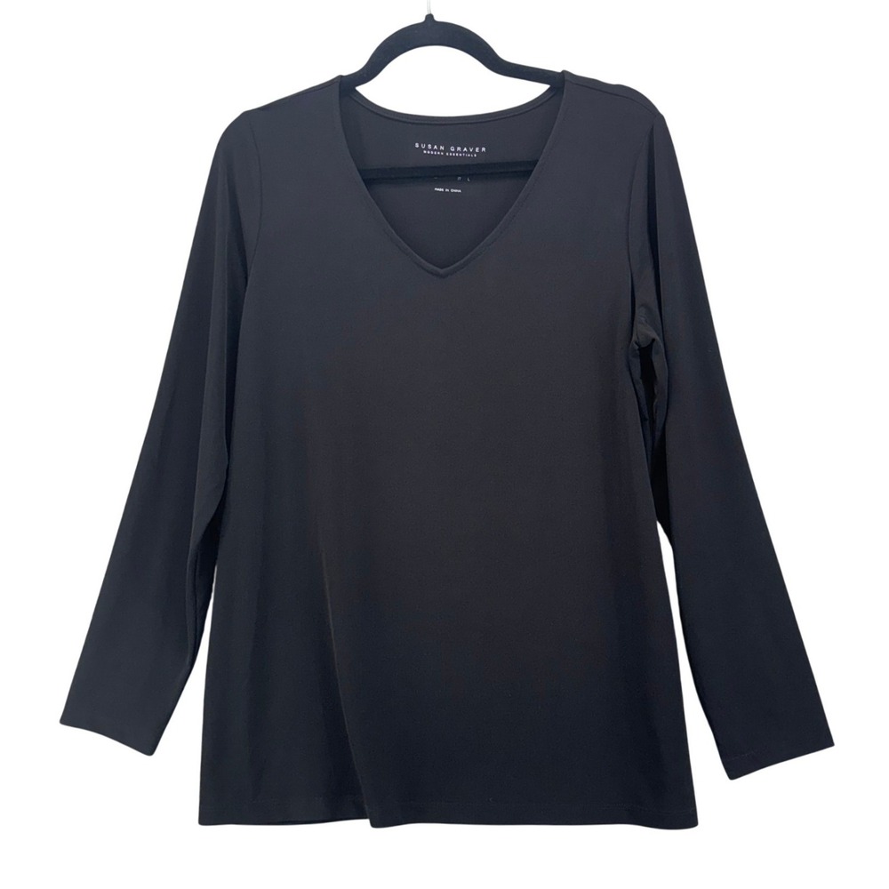 Susan Graver Long Sleeve Top Black Medium